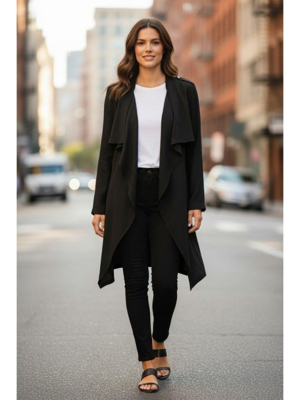 Forever 21 Black Semi-Sheer Kimono Duster w/Pockets XS Dressy Cardigan Jacket